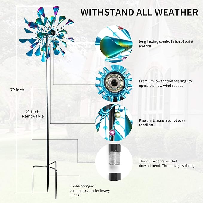 Decoroca 72" Large Wind Spinner Outdoor, Metal Garden Clearance Sculpture & Yard Decor