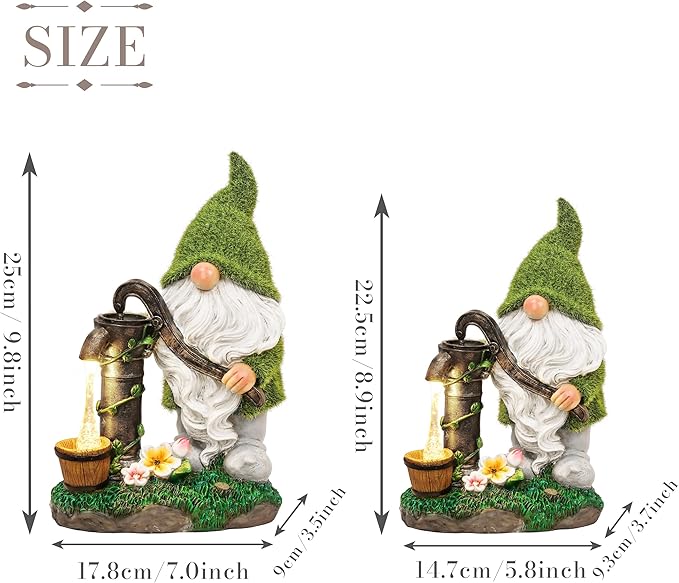 TERESA'S COLLECTIONS Resin Garden Gnomes Decor with Solar Lights, Green Outdoor Decorations for Porch Patio, Gifts for Women and Men,Outdoor Garden Decor Ornaments for Outside, 10"