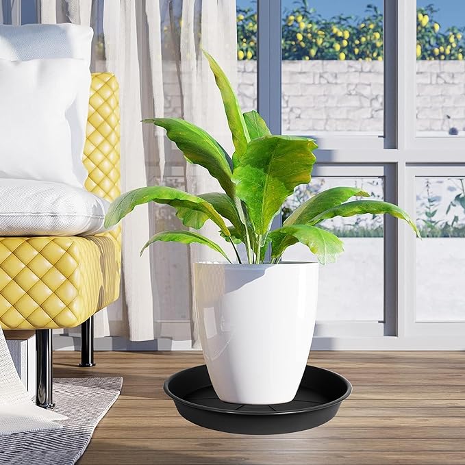 3 Pack of Plant Saucer Tray 14 inch, Heavy Duty Plastic Pot Plant Drip Trays Saucers for for Indoors Outdoor, Plant Water Tray for Planters 13-14" (14", Black)