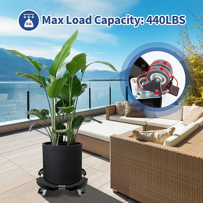 W B D WEIBIDA Plant Caddies with Wheels 2 Pack Heavy Duty Rolling Plant Stand Large Potted Plant Dolly Cart Garden Pot Mover