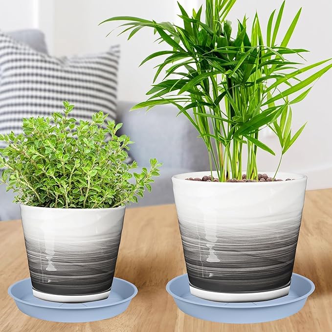 6 Pack of Plant Saucer Tray 9 10 inch, Heavy Duty Plastic Pot Plant Drip Trays Saucers for for Indoors Outdoor, Plant Water Tray for Planters 9-10" (10", Light Gray)