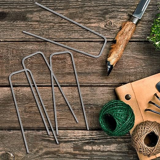 50 Pack Heavy Duty Garden Staples 6 Inch 11 Gauge Landscape Staples Galvanized Ground Stakes Anti-Rust Landscape Fabric Staples Garden Stakes for Irrigation Tubing, Fence, Weed Barrier, Ground Cover