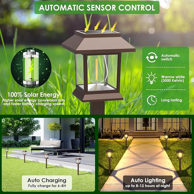 Solar Pathway Lights Outdoor, 6 Pack Upgraded LED Waterproof Solar Outdoor Lights, Landscape Lighting for Outside Driveway Garden Landscape Walkway Path Yard Lawn Decor (6)
