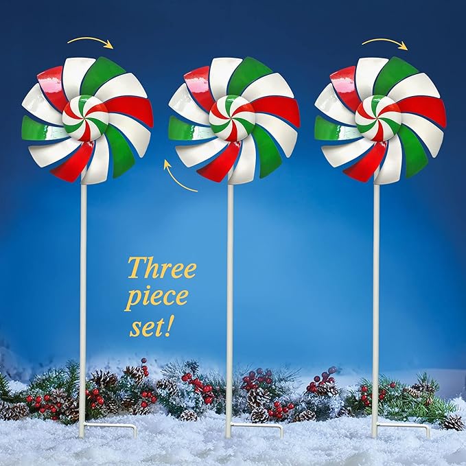 Windmill Decoration,Outdoor Metal Stakes, Wind Catcher Spinner Garden Stakes, Outdoor Wind Spinners, Yard Patio Decoration, Set of 3