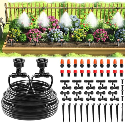 MIXC Drip Irrigation System, 50 FT Quick Connector Garden Watering System, Automatic Sprinkler Kit for Lawn Raised Bed Outdoor Plants Greenhouse with 1/4'' Tubing, Drip Emitters, Misting Nozzles