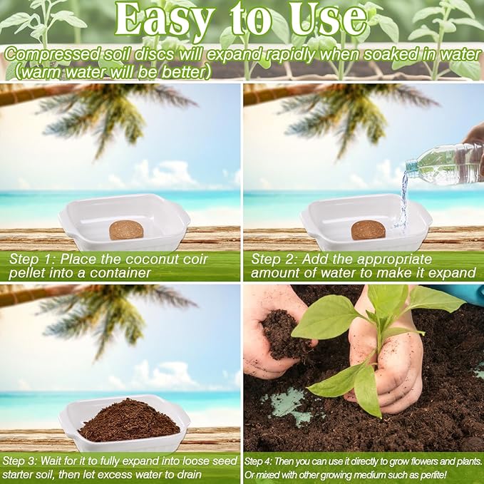 ZeeDix 50pcs 50mm Coco Coir Pellets, Compressed Soil Pellets Coconut Coir Seed Starter Discs Seed Starting Pellets Soil Discs Potting Soil for Outdoor Plants Flowers Bonsai Herbs and Vegetables