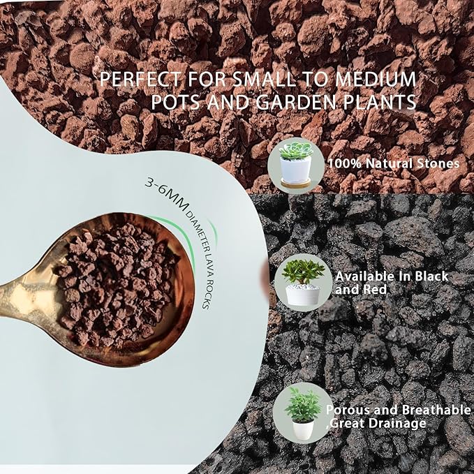 Lava Rocks for Plants, 5lbs Volcanic Stones Gravel Horticultural Drainage Potting Soil for Indoor Outdoor Plants, Succulents, Bonsai, Cactus, Vase Fillers, Top Dressing (5LBS, Black, 1)