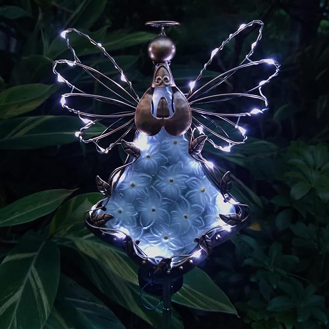 Angel Solar Lights Garden Stake Outdoor-38Inch Metal&Glass Solar Angel Stake Grave Decorations for Cemetery-Perfect as Angel Remembrance Gifts & Sympathy Gifts Decorations(Bronze)