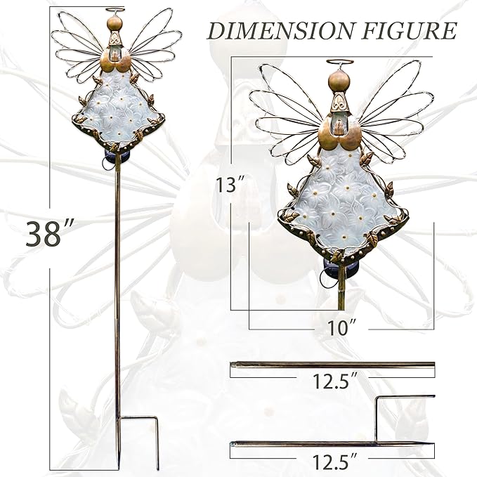 Angel Solar Lights Garden Stake Outdoor-38Inch Metal&Glass Solar Angel Stake Grave Decorations for Cemetery-Perfect as Angel Remembrance Gifts & Sympathy Gifts Decorations(Bronze)