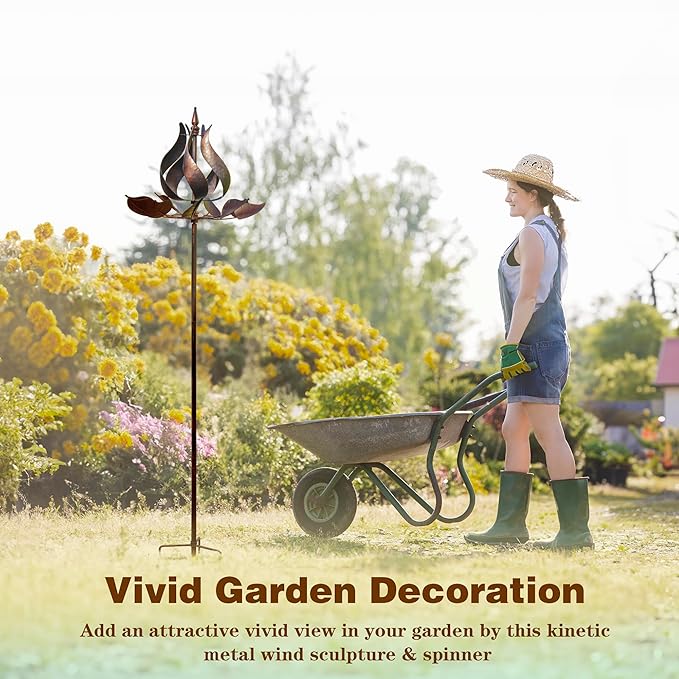 Tulip Wind Spinners Yard Garden - Large Copper Wind Sculptures & Spinners Outdoor Metal, Kinetic Yard Art Windmill Decor for Patio, Lawn (W24 x H73)