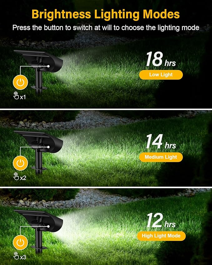 BAXIA TECHNOLOGY Solar Spot Lights Outdoor Waterproof, 3 Lighting Modes Solar Pathway Lights, Dusk to Dawn Spotlight for Yard Garden Landscape Driveway, Warm White, 6 Pack