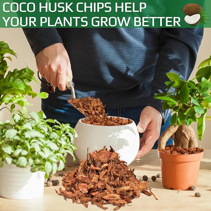 Halatool 2 Pcs Coconut Coir Chips for Plants - 2.2 LB 100% Organic Coco Husk Chip Bricks with Low EC and pH Balanced, Compressed Coco Substrate Growing Mulch Medium for Garden Herbs, Plants, Flowers