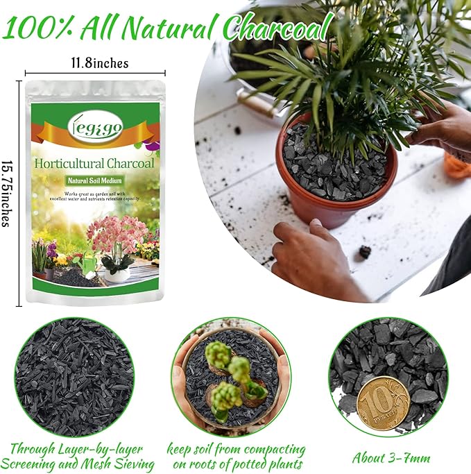 Legigo 6QT All Natural Horticultural Charcoal- Activated Hardwood Plant Charcoal for Soil Amendment, Conditioning Bonsai Soil, Succulent Soil, Terrarium Supplies, Indoor Plant Potting Soil
