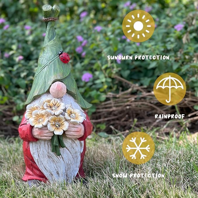 Garden Gnome Statue Outdoor Decor, Solar Garden Gnome Figurine Light, Resin Garden Statues Sculpture for Patio Yard Lawn Outdoor Garden Decorations