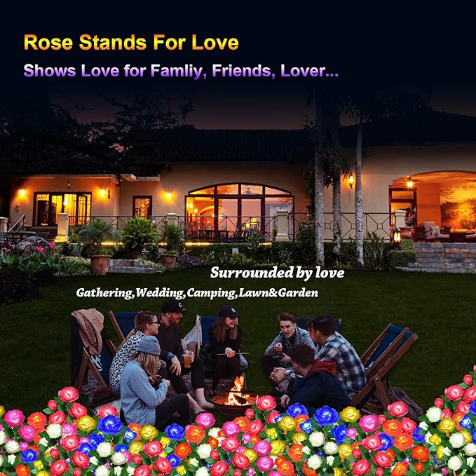 Solar Flower Lights Outdoor - Upgraded New Material Two Modes Realistic LED Solar Powered Waterproof Lights with 5 Roses, Solar Decorative Stake Lights for Garden (Pink, 2 Pack)