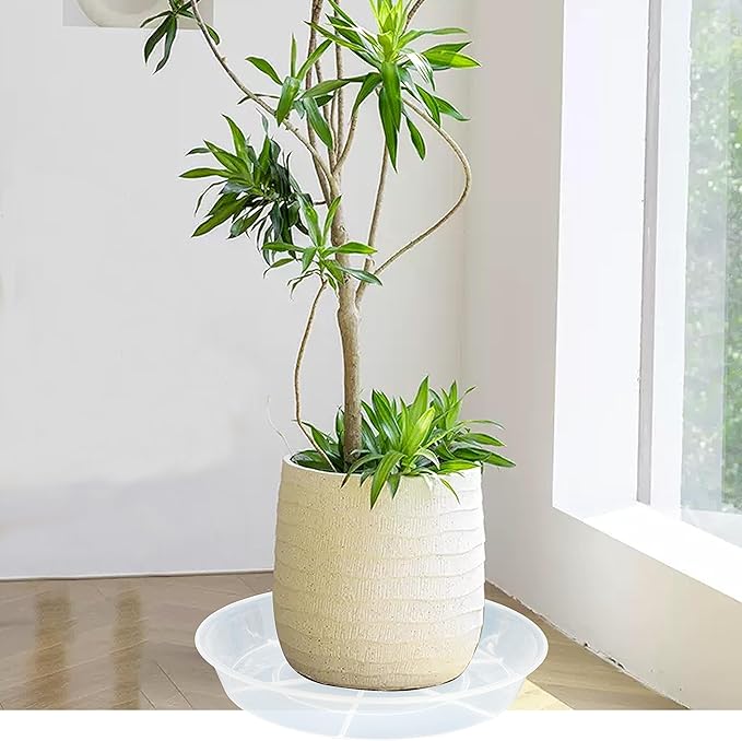 4 Pack Plant Saucer Drip Tray 17 inch, Plant Trays for Indoors No Holes, Heavy Sturdy Plastic Planter Pot Saucers for Garden, Plant Water Drip Trays for pots (17" 4Pack, Clear)