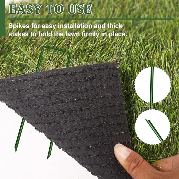 6 Inch Garden Stakes Galvanized Landscape Staples Green U-Type Turf Staples for Artificial Grass Rust Proof Sod Pins Stakes for Securing Yard Fences Weed Barrier Outdoor Wire Cords Tents Tarps 100 Pcs