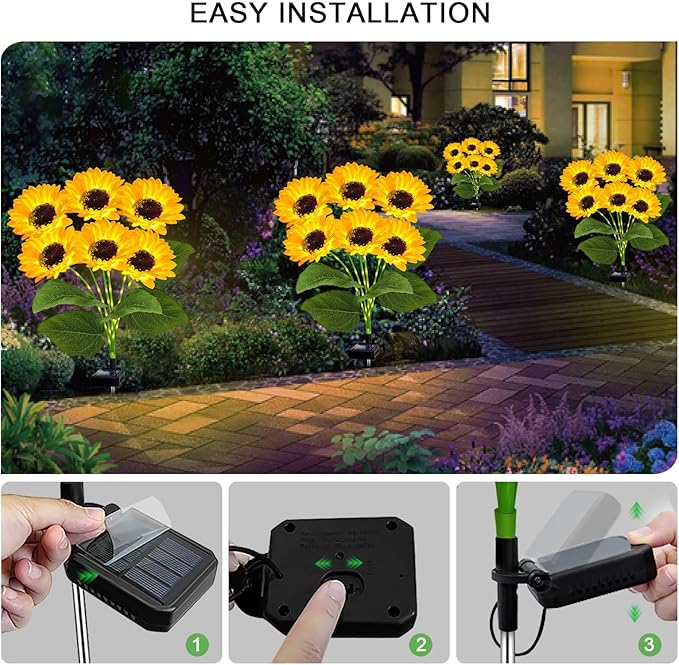 YJFWAL 2 Pack with 12 Solar Sunflower Lights Outdoor Decorative Lights for Garden Gift for Mom and Friends, IP65 Waterproof Sunflower Garden Stake Lights for Yard Patio Lawn Pathway