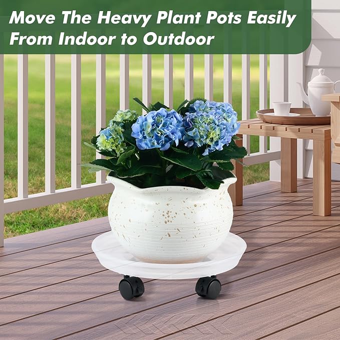 4 Packs Plant Caddy with Wheels 11.8" Plastic Rolling Plant Stands Heavy-duty Plant Dolly with Casters Indoor Outdoor Wheeled Plant Roller Base Large Planter Saucers Plant Mover