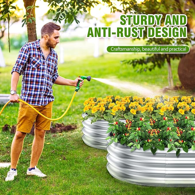 2 Pcs 8 x 3 x 1 FT Galvanized Steel Raised Garden Bed, Large Galvanized Steel Outdoor planter box for for Easy to DIY and clean - Raised Garden Beds outdoor for backyards, terraces and balconies