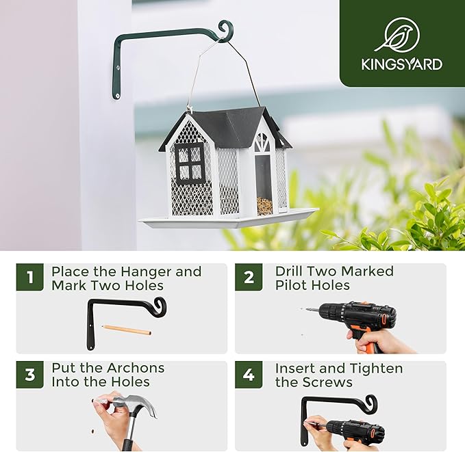 Kingsyard 2-Pack Wall Plant Hanger Outdoor - Heavy Duty Metal Hanging Bracket Hooks for Hanging Plant Bird Feeders Lanterns Wind Chimes Outdoor & Indoor, 6-Inch/Green