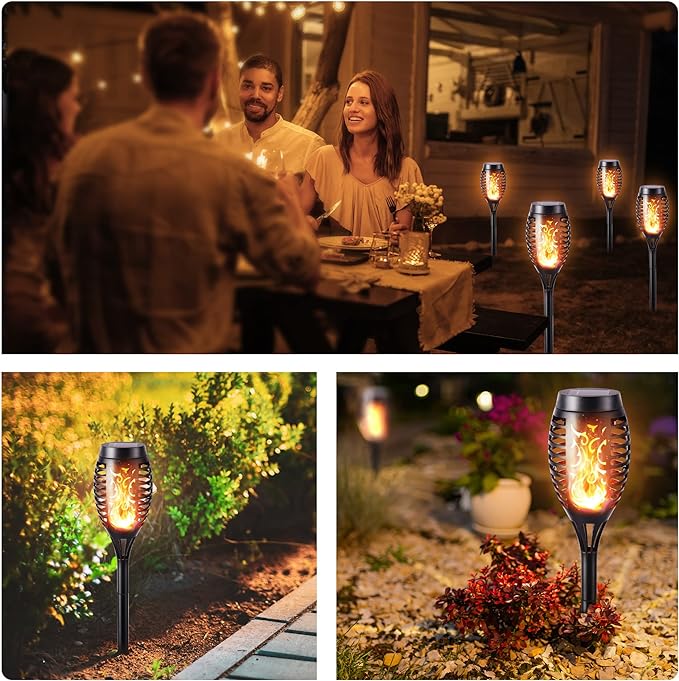Toodour Solar Torch Flame Lights, 6 Pack Solar Lights Outdoor with Flickering Flame, Waterproof Solar Pathway Lights Landscape Decoration Lighting for Garden, Lawn, Yard, Outdoor Decorations