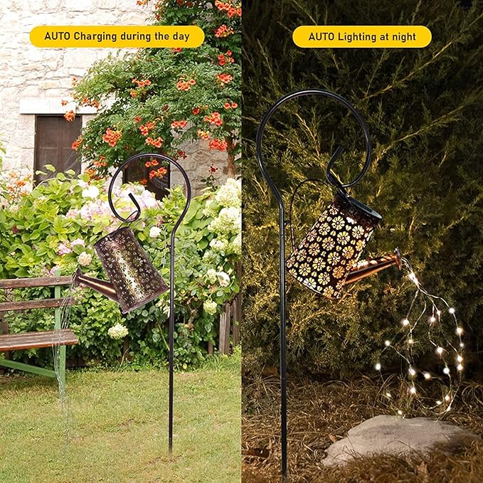 Solar Watering Can Lights Garden Decor, Retro Metal Hanging Solar Lantern with String Lights Outdoor Waterproof,, Outdoor Decorations for Porch Lawn Driveway Backyard Pathway(2 Pack)
