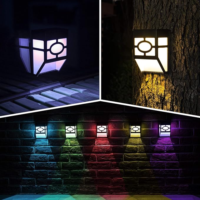 SOLPEX 16 Pack Solar Deck Lights Outdoor, Solar Fence Lights,2 Modes Christmas Garden Decoration Lights,RBG/Warm White LED Decorative Lighting for Garden,Yard,Post,Path&Driveway