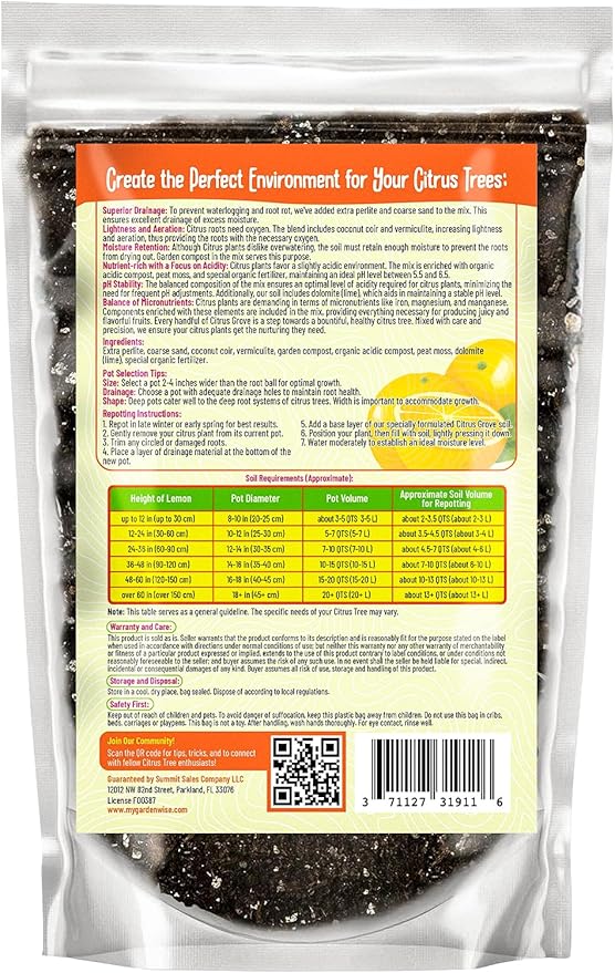 Premium Organic Citrus Potting Soil for Indoor/Outdoor Plants - Perfect for Oranges, Lemons, Limes & Grapefruits Trees - Hand Blended for Optimal Growth (20 QUARTS)