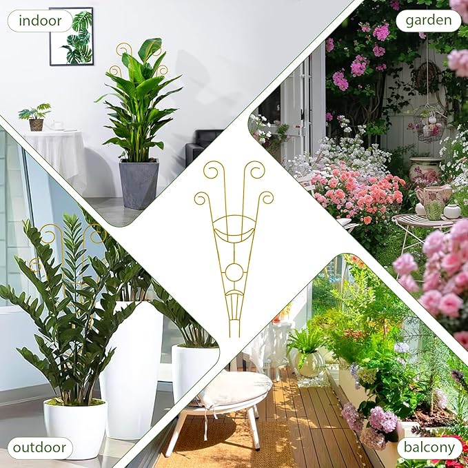 ZOUTOG Trellis for Climbing Plants Indoor 30 Inch, Houseplant Trellis for Potted Plants Metal 4Pcs for Vine Ivy Flower Support,Moon Shape,Golden
