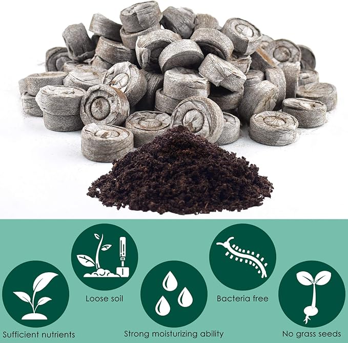PACETAP 100 Pcs 50mm Peat Pellet Seed Starter Soil, Compressed Seed Fertilizer Nutrient Soil Block, Germination Seedling Pods for Growing Herbs, Plant, Flowers, Vegetables
