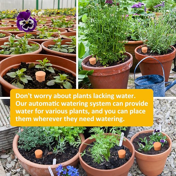 3pcs Ollas 10ร3.5ร3.5inch Terracotta Watering Pots Self Watering Planter Watering System 30.5oz Plant Watering Globes Clay Watering Pot with lid Terra Cotta Clay Irrigation Globes