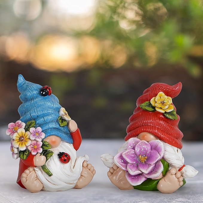 Hodao Spring Garden Decorations - Gnomes Decorations - Summer Gnomes Decorations - Ladybug Flower Decor - Spring Home Decor - Foot Gnomes(2Pcs) (Multicolor)