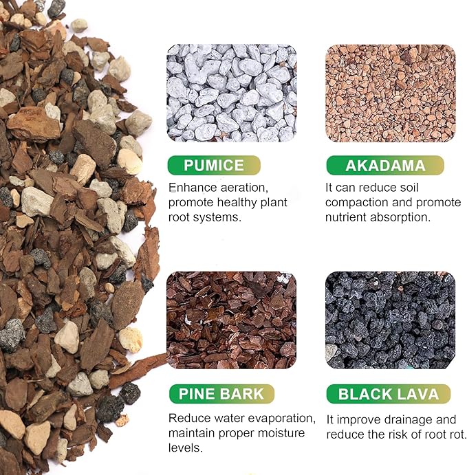 Bonsai Soil Mix 4qt, Potting Soil Mix Ready to Use for Bonsai Tree and Indoor Plants, Composed of Akadama, Lava Rock, Prumice, Bark
