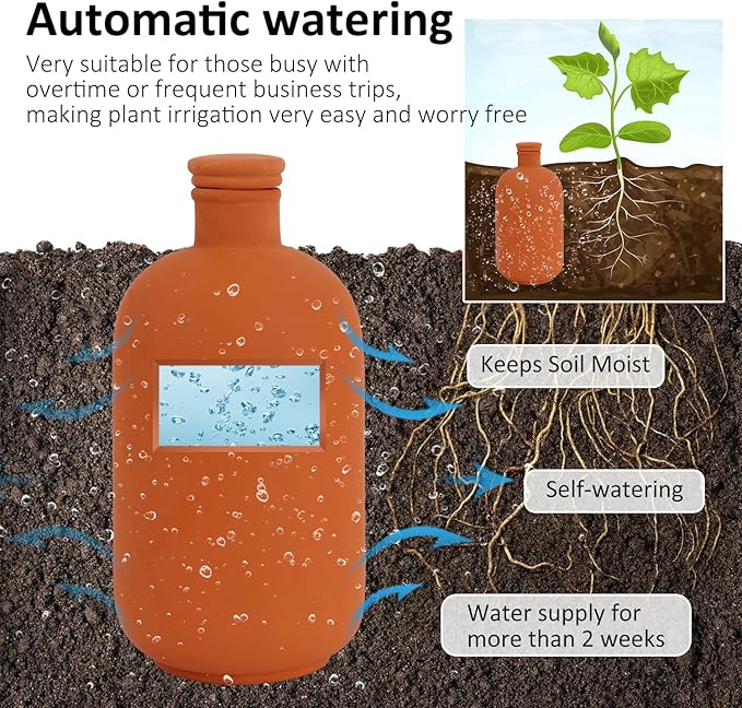 2pcs large Plant Watering Globes Ollas 10ร5ร5inch 61oz Terracotta Watering Pot Self Watering Planter Terra Cotta Clay Watering Spikes for Indoor Outdoor Plants Indoor Outdoor Large Reservoir Bulbs