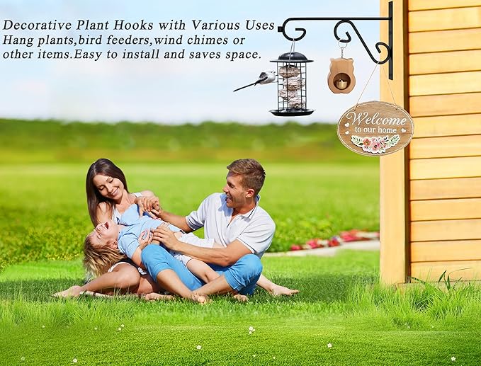 Plant Hook 4Pcs Hanging Basket Hooks,9in Plant Hangers Outdoor/Indoor,Black Plant Bracket Hook for Hanging Flower Baskets,Bird Feeder Hanger