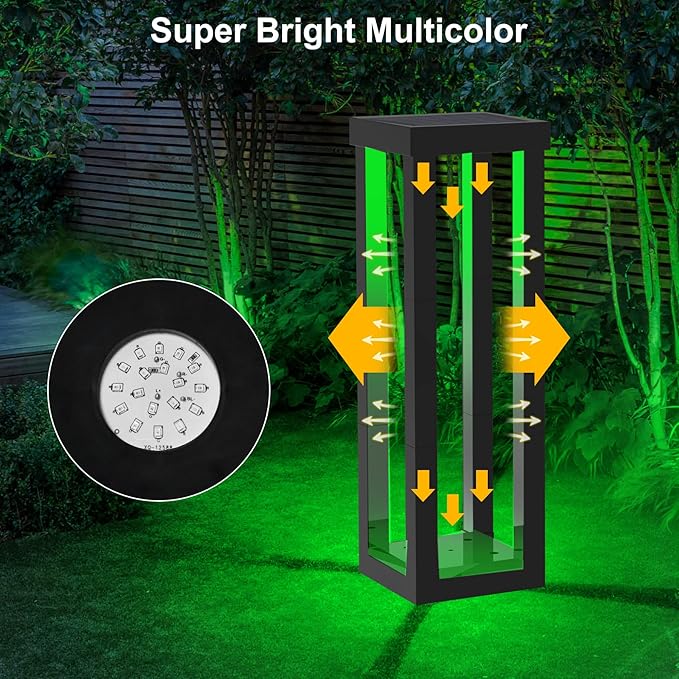 Ourdoor Floor Lamp,4 Pack Solar Powered Lamps RGB Color Changing LED Landscape Lighting Waterproof Street Lights for Patio,Porch, Yard,Garden,Deck (Black)