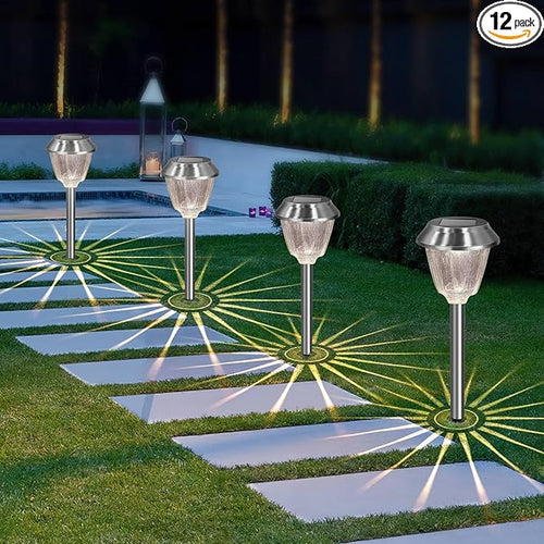 Solar Pathway Lights - 12 Pack Landscape Lawn Solar Lights Outdoor Waterproof,Super Bright LED Warm White & IP65 Garden Lights Stakes for Path, Yard Decoration, Driveway, Walkway