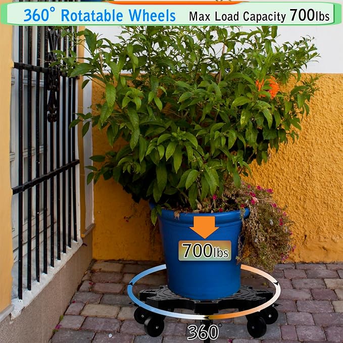 20 Inch Plant Caddy with Wheels 700lbs Heavy Duty Outdoor,Indoor Rolling Plant Stand with 3inch Casters Black Heart Shaped Plant Dolly Large Potted Planter Cart for Big Flowerpots Plants Pots