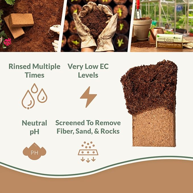 Coco Coir 250gm Bricks (10-Pack) + Perlite Bliss (8 Qts) - OMRI-Listed Coco Coir & Organic Perlite for Plants - Compressed Coco Coir Bricks with Low EC & pH Balance - Horticultural Perlite for Plants