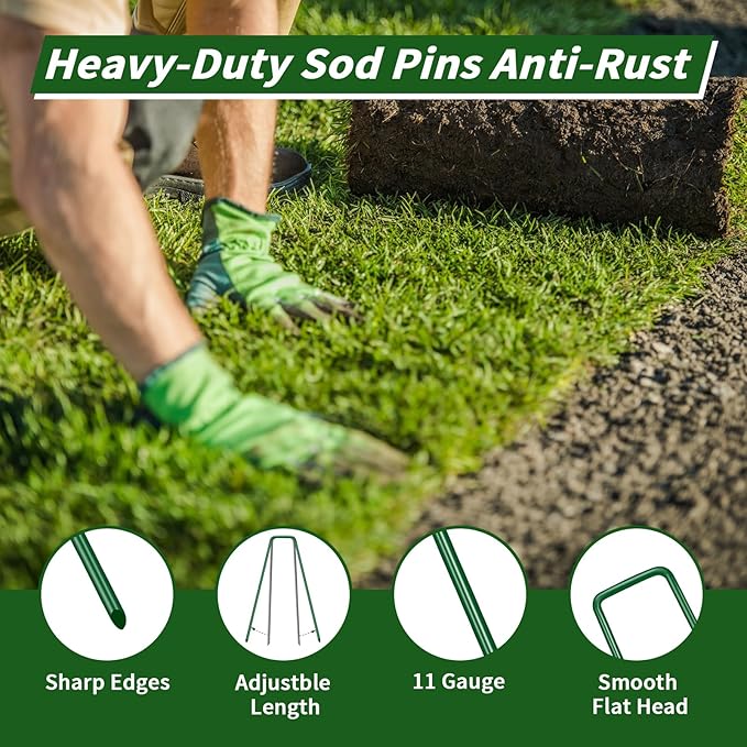 50PCS 6-Inch Galvanized Garden Landscape Staples Stakes, Heavy-Duty Sod Pins Anti-Rust 11 Gauge Garden Stakes, Plant Stakes for Weed Barrier Fabric Ground Cover Tubing Soaker Hose Drippers Irrigation