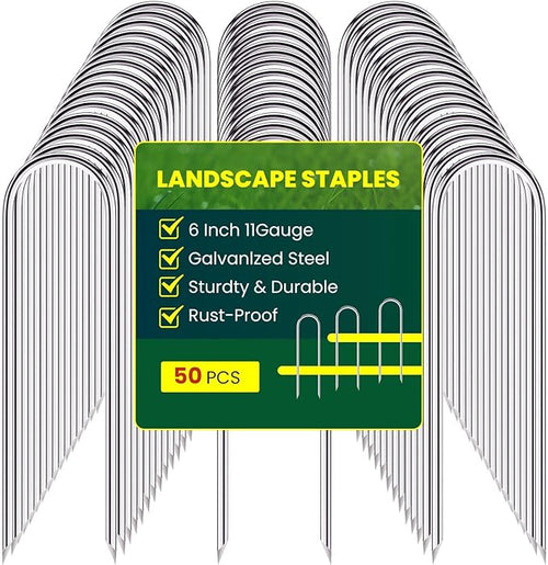 Garden Stakes, U-Shaped Tent Stakes, Galvanized Landscape Staples, Ground Stakes, for Landscaping Securing Weed Barrier Fabric, Irrigation Tubing, Holding Fence, Tarpaulin (50)