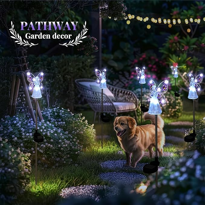 GIGALUMI Solar Angel Garden Stake Lights - 4 Pack Angel Solar Lights Outdoor Garden, Eternal Light Angel with 7 LEDs for Cemetery Grave Decorations, Memorial Gift, Christmas Yard Art, Sympathy Gift