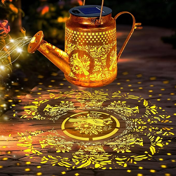 Solar Lights Outdoor Garden Decor, Cardinals Hanging Waterproof Watering Can Lights Outside Decorations for Yard Front Porch Patio Backyard Gift for Mom Grandma Women Birthday (with Shepherd Hook)