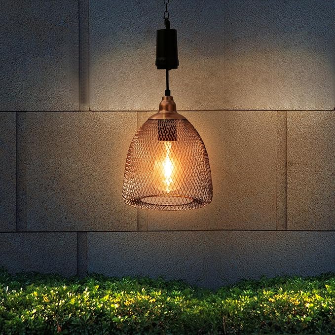 Battery Operated Hanging Light with 6 Hours Timer-Outdoor Indoor Pendant Chandelier Waterproof Lamp Lantern for Gazebo Porch Garden Patio Decorative Metal Warm White Bulb(Brown)