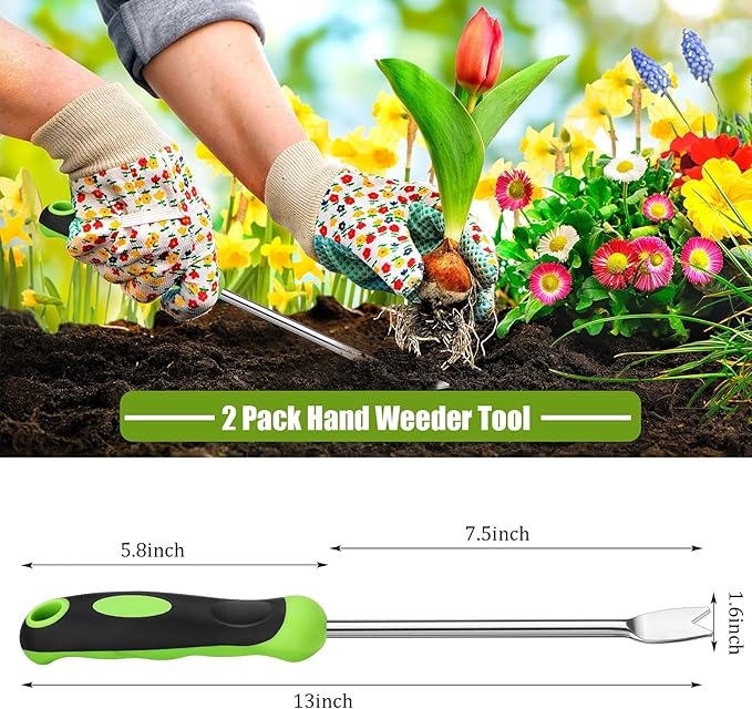 Hand Weeder Tool Garden Weeding Tool Gardening Weeder Tool with Ergonomic Handle, Stainless Steel Garden Lawn Farmland Transplant Gardening Plant Tool(2 Pronged Fork, 2 Pieces)