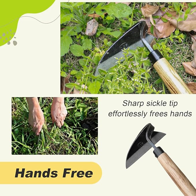 Japanese Weeding Sickle Hand Sickle,Hoe Gardening Tools for Weeding and Cultivating Weed Remover Tool High-Carbon Steel with Hard Solid Wood Handle Very Sharp (Wooden Handle)