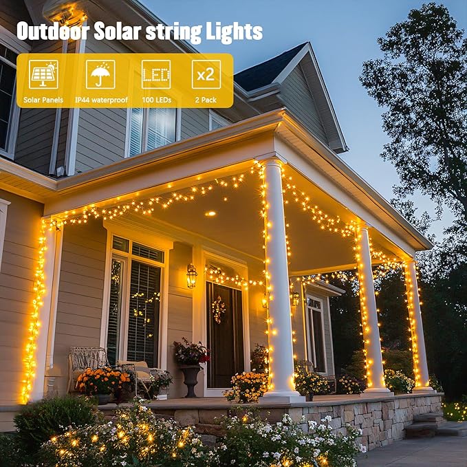 JMEXSUSS 2 Pack Solar String Lights Outdoor Waterproof, Each 33 FT 100 LED Solar Tree Lights Outdoor for Outside Tree Christmas Garden Patio Decor(Warm White)