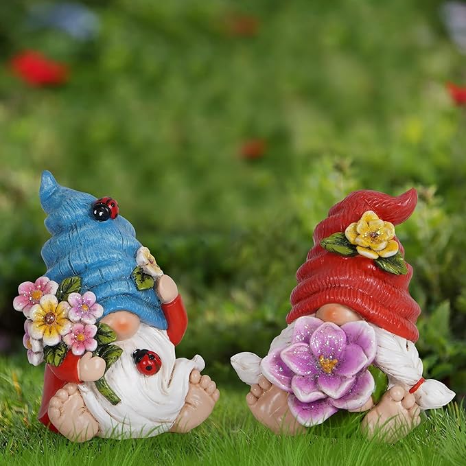 Hodao Spring Garden Decorations - Gnomes Decorations - Summer Gnomes Decorations - Ladybug Flower Decor - Spring Home Decor - Foot Gnomes(2Pcs) (Multicolor)
