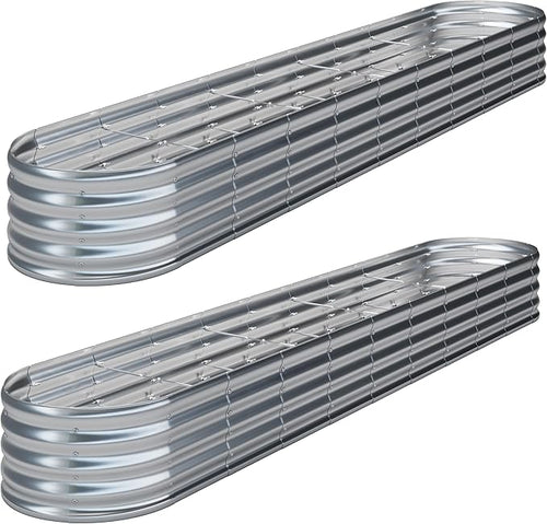 KFN 2PCS 12x1.8x1FT Galvanized Raised Garden Bed,Raised Garden Bed Kit-Oval Metal Vegetable Box,Large Planter Flower Boxes Outdoor,Planting for Vegetables,Flower,Herb,Sliver,0.7mm